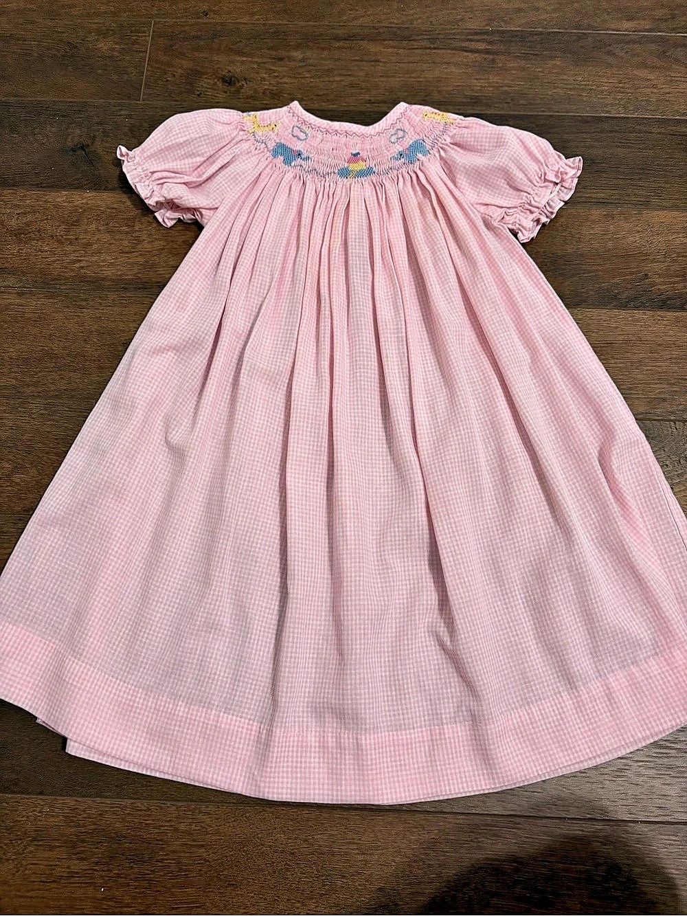 Royal Child Pink Gingham Smocked Animal Dress Girls 3T